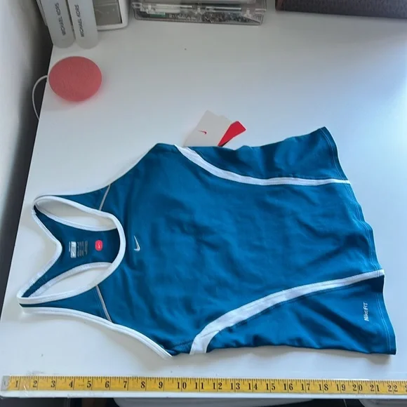 Nike Fit Dry Teal and White Tank Razor back with Bra NWT - Picture 9 of 9